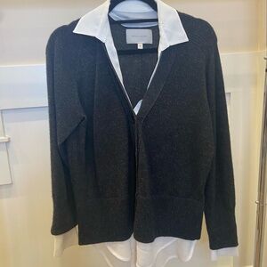 BROCHU WALKER "The Looker Layered V-Neck" Cashmere Dark Grey Sweater XS